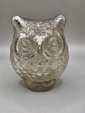 Vintage Silver Mercury Glass Owl Figurine Votive Tealight Candle Holder Decor